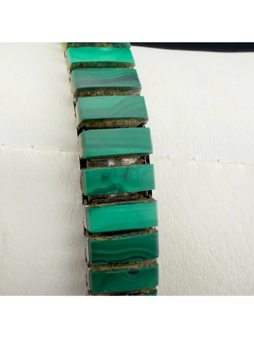 Vintage Malachite Green Stone Stretch Bracelet Watch Rectangle New Battery Works